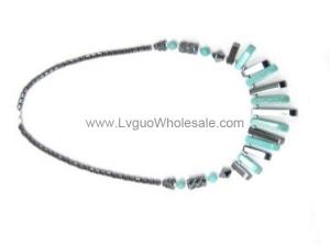 Turquoise and Hematite Beads Chunky Statement Bib Short Necklace